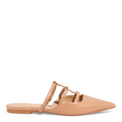 Mule Couro Confort Bege Bico Fino