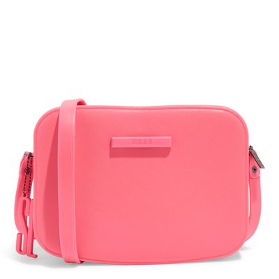Bolsa Transversal Borracha Rosa Fluor Quadrada