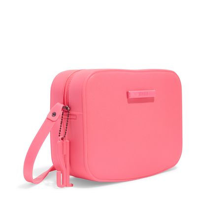 Bolsa Transversal Borracha Rosa Fluor Quadrada