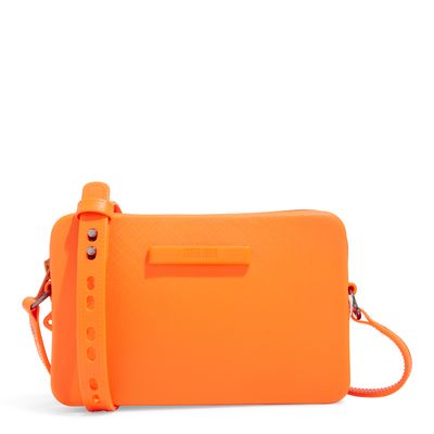 Bolsa Pequena Laranja Neon Material Borracha Alça Transversal