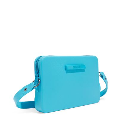 Bolsa Pequena Azul Material Borracha Alça Transversal