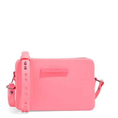 Bolsa Pequena Rosa Magenta Material Borracha Alça Transversal