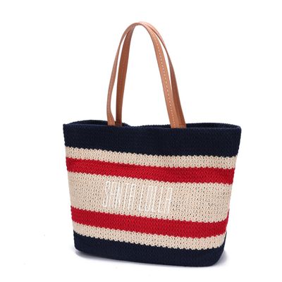 Bolsa Shopper Azul Marinho Palha Tramado
