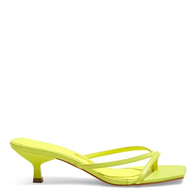 Tamanco Mule Couro Pelica Salto Baixo Tiras Verde Neon
