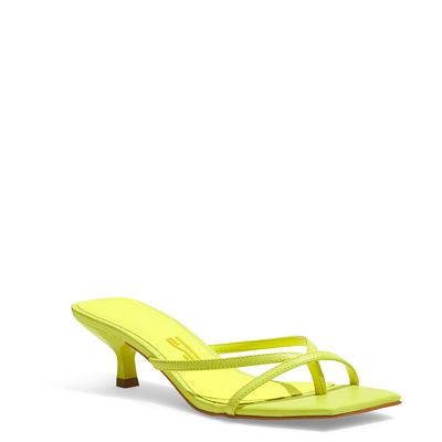 Tamanco Mule Couro Pelica Salto Baixo Tiras Verde Neon