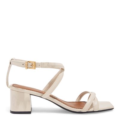 Sandália Couro  Salto Bloco Baixo Tiras Cruzadas Off White