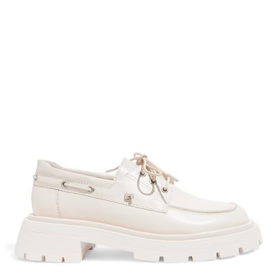 Mocassim Cadarço Couro Nobre Tratorado Off White