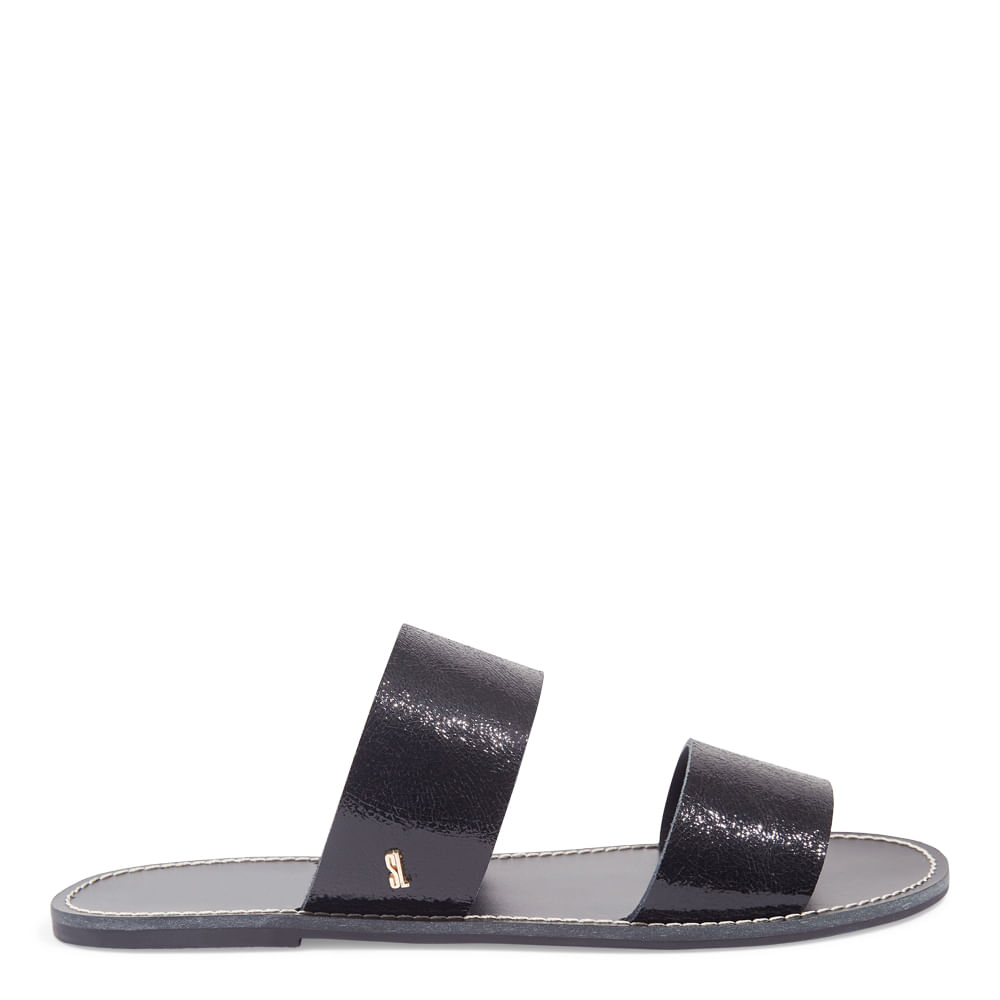 Rasteira Flat Couro Craquele Tiras Largas Preta - Santa Lolla Rasteira Flat Couro Craquele Tiras Largas Preta - Santa Lolla