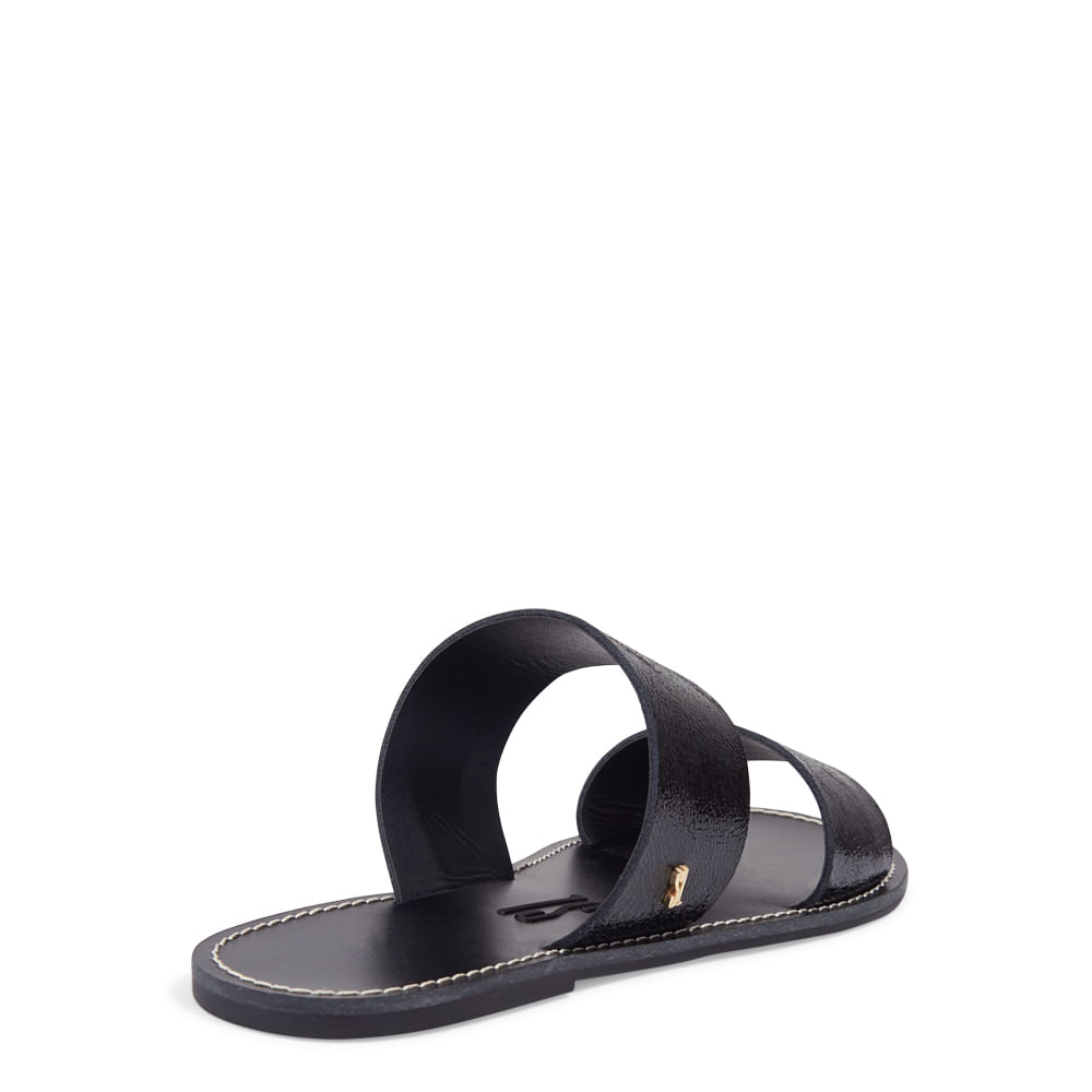 Rasteira Flat Couro Craquele Tiras Largas Preta - Santa Lolla Rasteira Flat Couro Craquele Tiras Largas Preta - Santa Lolla