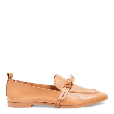 Mocassim Couro Nobre Soft Caramelo Bico Quadrado