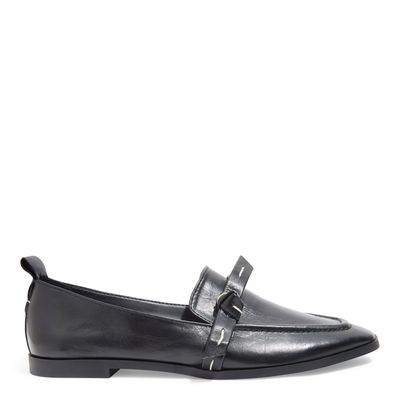 Mocassim Couro Nobre Soft Preto Bico Quadrado