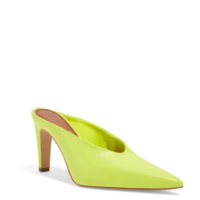 Mule Couro Pelica Soft Verde Limão Salto Alto