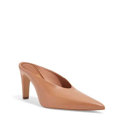Mule Couro Pelica Soft Bege Salto Alto