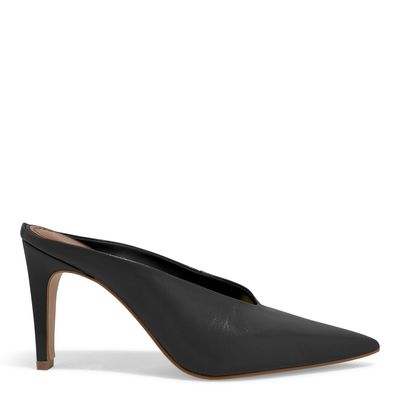 Mule Couro Pelica Soft Preto Salto Alto