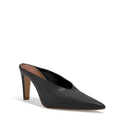Mule Couro Pelica Soft Preto Salto Alto