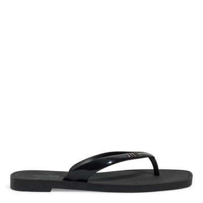 Chinelo Flip Flop Flat Borracha Bico Quadrado Preto