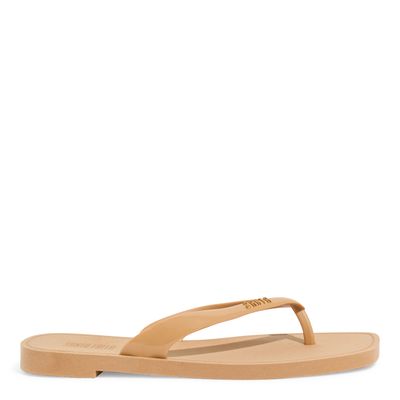 Chinelo Flip Flop Flat Borracha Bico Quadrado Bege