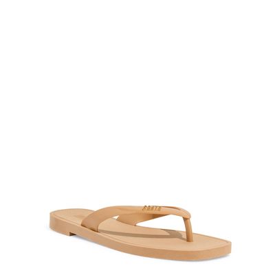 Chinelo Flip Flop Flat Borracha Bico Quadrado Bege