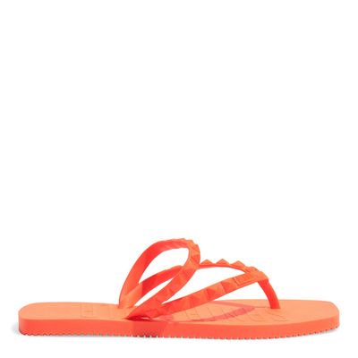 Chinelo Flilp Flop Borracha Bico Quadrado Spikes Laranja Neon