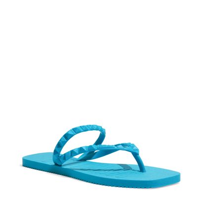 Chinelo Flilp Flop Borracha Bico Quadrado Spikes Azul Neon