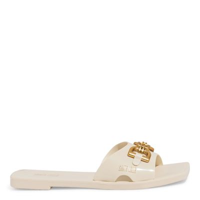Rasteira Borracha Off White Bico Quadrado