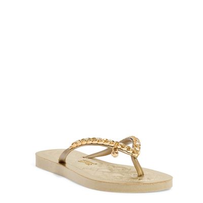 Chinelo Flip Flop Borracha Corrente Tiras Finas  Metalizado Dourado