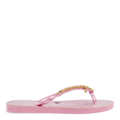 Chinelo  Flip Flop Borracha Corrente Tiras Finas  Rosa Metalizado