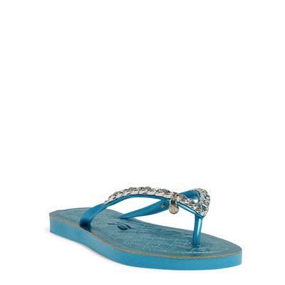 Chinelo  Flip Flop Borracha Corrente Tiras Finas Azul  Metalizado