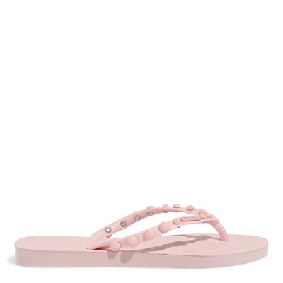 Chinelo  Flip Flop Borracha Bolinhas Tiras Finas Rosa Bebê