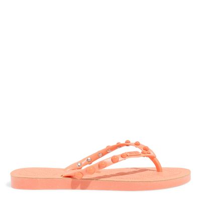 Chinelo  Flip Flop Borracha Bolinhas Tiras Finas Laranja