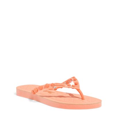 Chinelo  Flip Flop Borracha Bolinhas Tiras Finas Laranja