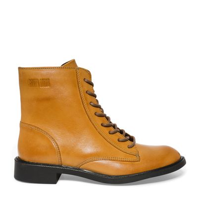 Bota Coturno Cadarço Couro Pelica Premium Caramelo