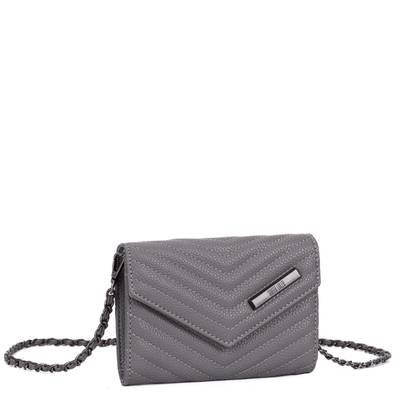 Bolsa Carteira Matelassê Cinza Alça Corrente