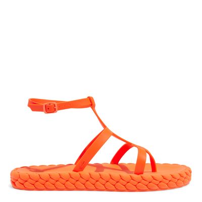 Sandália Papete Flat Trançada Borracha Laranja Neon