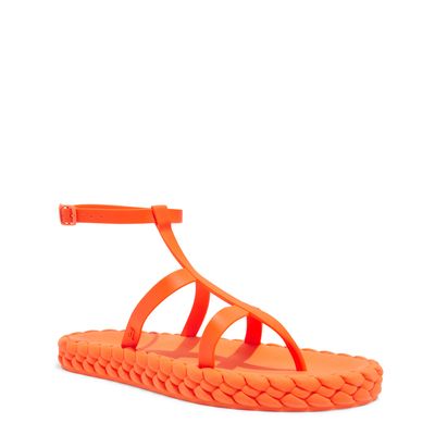 Sandália Papete Flat Trançada Borracha Laranja Neon