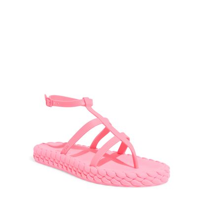 Sandália Papete Flat Trançada Borracha Rosa