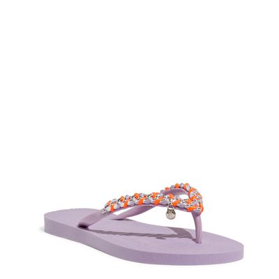 Chinelo Flip Flop Borracha Corrente Colorida Rosa Lilás