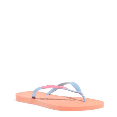 Chinelo Flip Flop Borracha Laranja Bico Redondo Tira Colorida