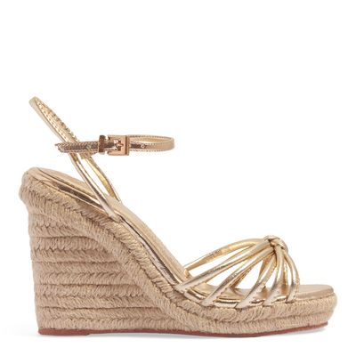 Sandália Espadrille Dourada Metalizada Salto Alto