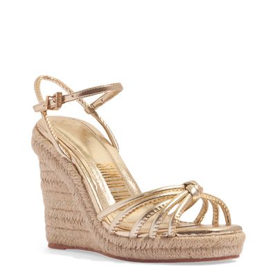 Sandália Espadrille Dourada Metalizada Salto Alto