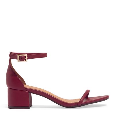 Sandália Napa Soft Vermelho Cherry Salto Bloco Baixo