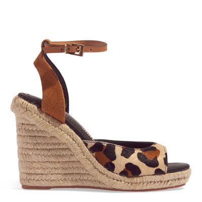 Sandália espadrille couro estampa onça animal print pelo