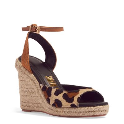 Sandália espadrille couro estampa onça animal print pelo