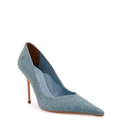 Scarpin One Tecido Jeans Salto Alto Fachete