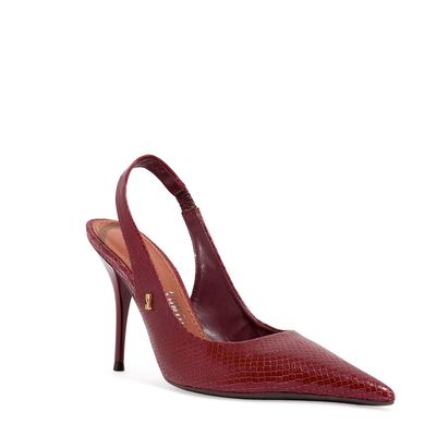 Scarpin Slingback Couro Mamba Snake Salto Alto Bordô