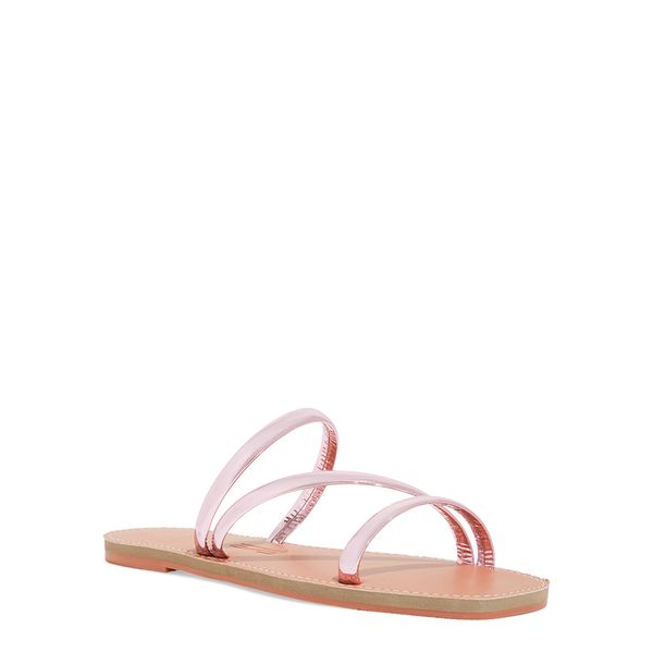 Rasteira Metalizada Specchio Rosa Bico Quadrado