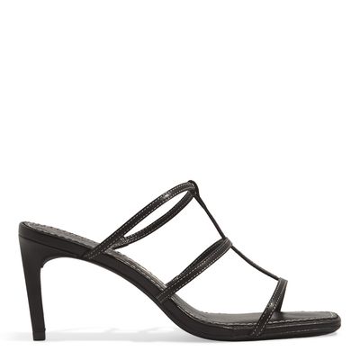 Mule Couro Pelica Soft Preto Salto Alto Fino