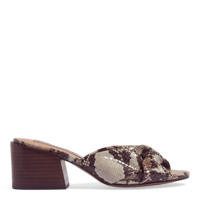 Mule Animal Print Couro Snake Print Salto Bloco