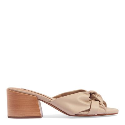 Mule Couro Confort Salto Bloco Bege Vanilla