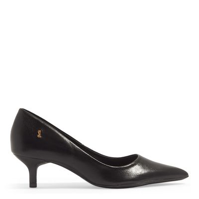 Scarpin Couro Torino Preto Salto Baixo Fino